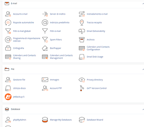 Cpanel ha funzionalità complete per l'utente